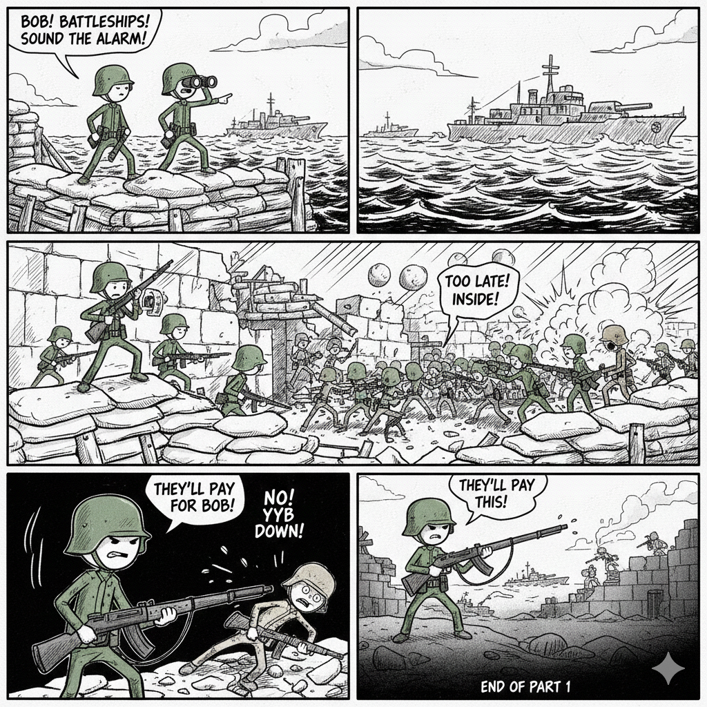 Comic strip based on the stick-figure Green vs. Tans story.